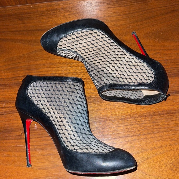 Authentic Christian Louboutin Black Suede Mesh Anna May Leather Ankle Boots - Picture 9 of 13